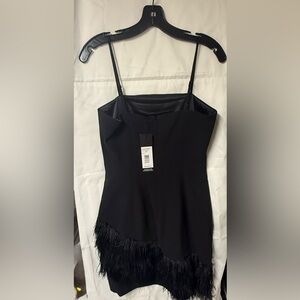 Elegant Black Mini Dress with Feather Trim